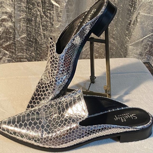Shellys London Silver Snakeprint Slipper Shoe 41 - Picture 1 of 4